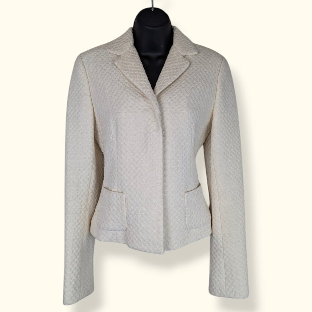 Tahari Cream Quilted Blazer Jacket
